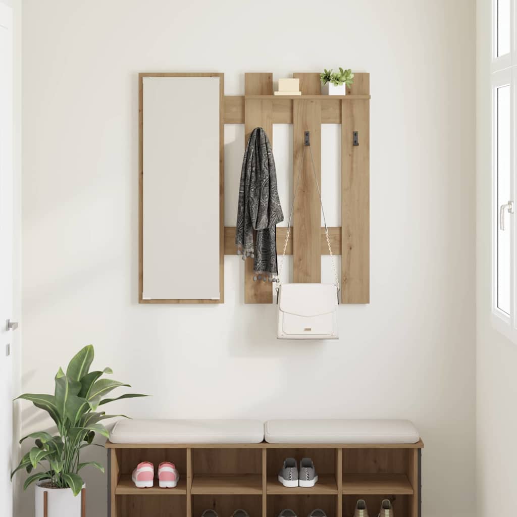 Porte-manteau mural avec miroir Chêne artisan 100 x 10 x 100 cm - XIOS