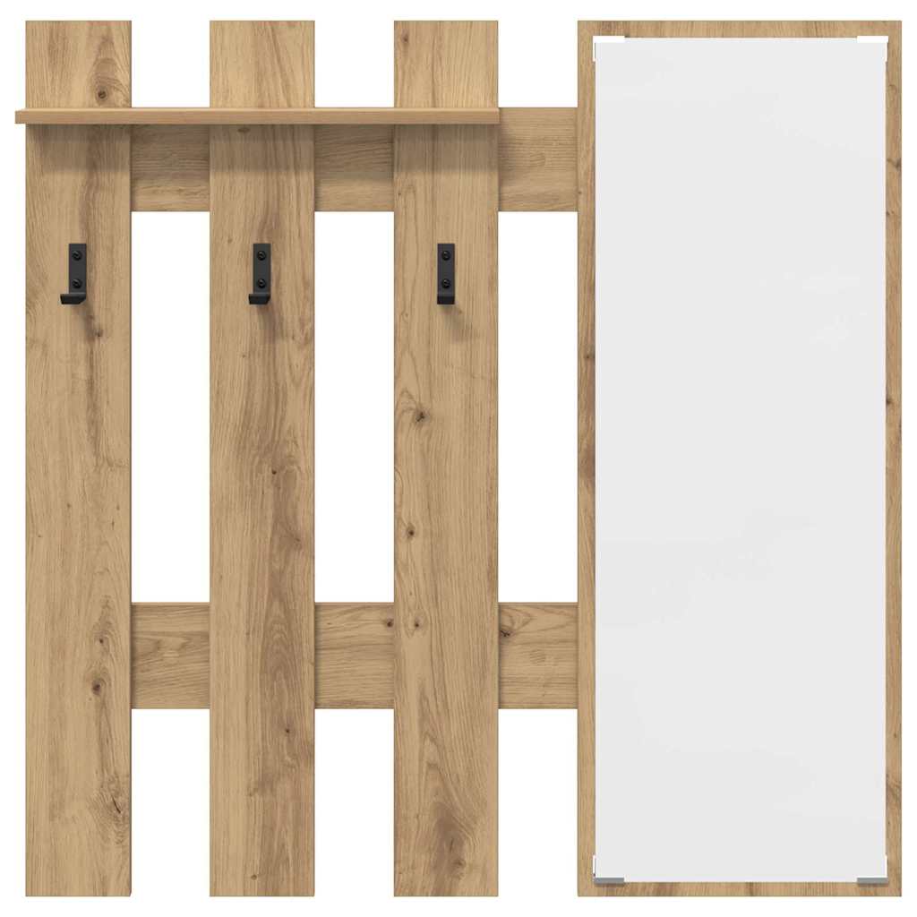 Porte-manteau mural avec miroir Chêne artisan 100 x 10 x 100 cm - XIOS