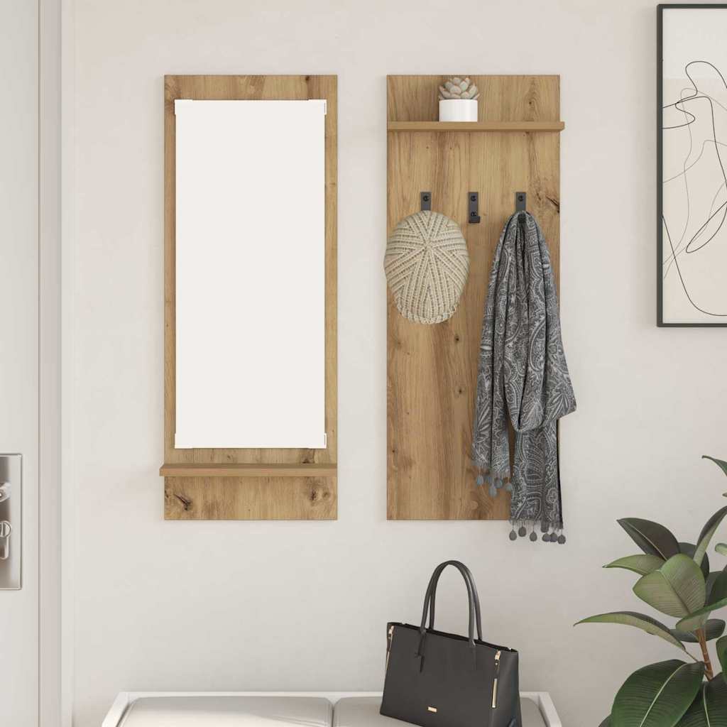 Porte-manteau mural avec miroir chêne artisanal 70 x 10 x 90 cm - XIOS