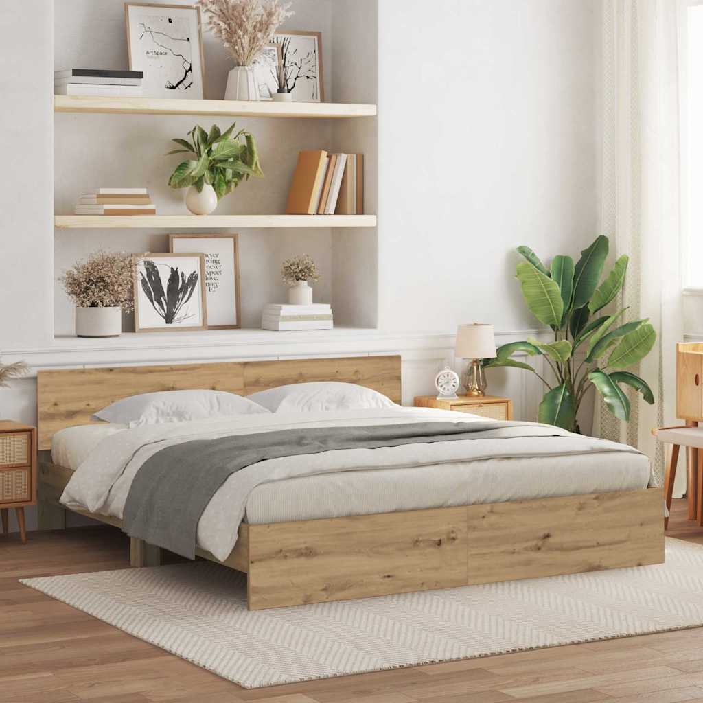 Cadre de lit avec tête de lit Chêne artisanal 203 x 185 x 70 cm - XIOS