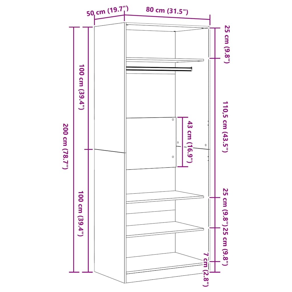 Armoire Chêne Noir 80 x 50 x 200 cm Bois d'ingénierie - XIOS