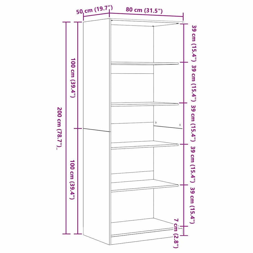 Armoire Chêne Noir 80 x 50 x 200 cm Bois d'ingénierie - XIOS