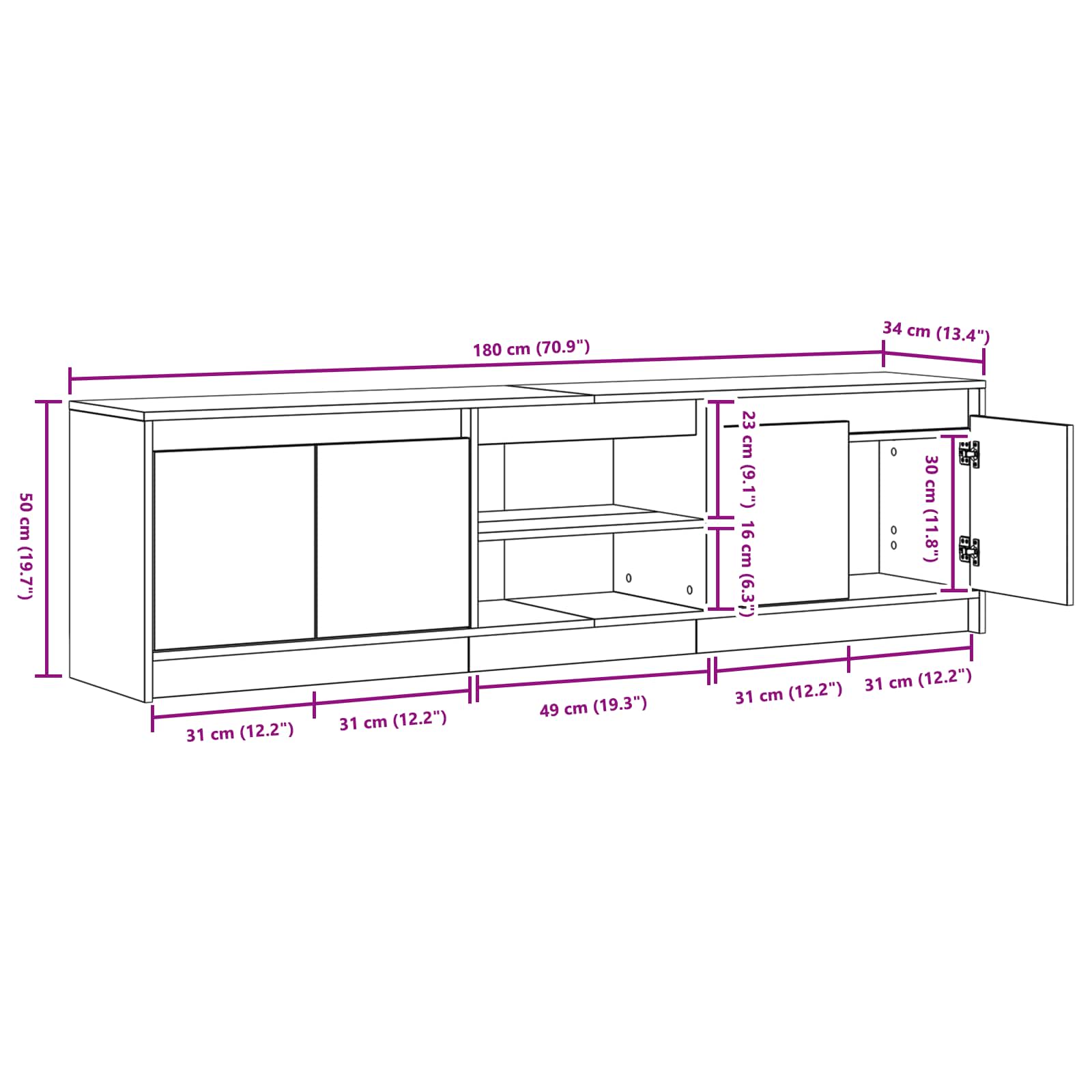 Unites TV 2 pcs Noir 180 x 34 x 50 cm Bois d'ingénierie - XIOS