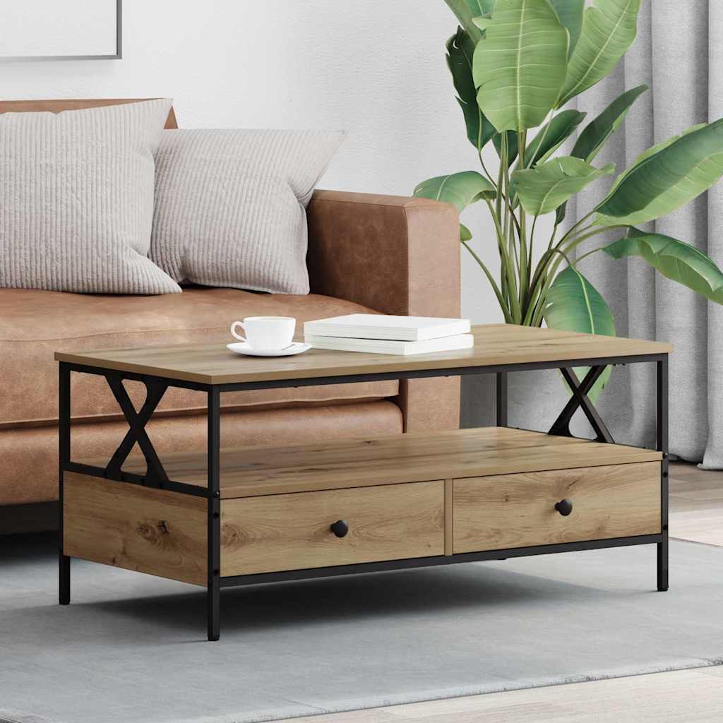 Table basse chêne artisanal 100 x 51 x 45 cm Bois d'ingénierie - XIOS