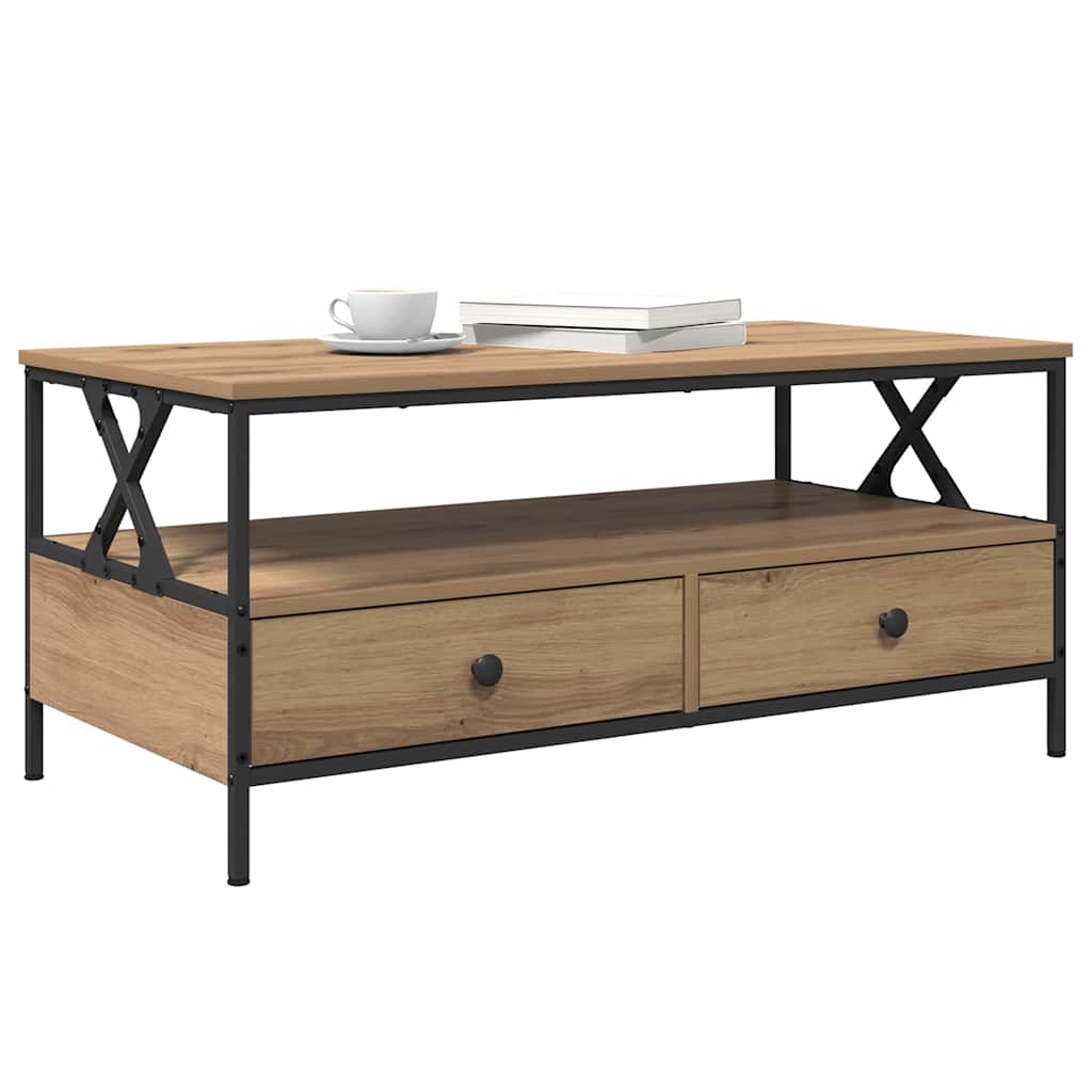 Table basse chêne artisanal 100 x 51 x 45 cm Bois d'ingénierie - XIOS