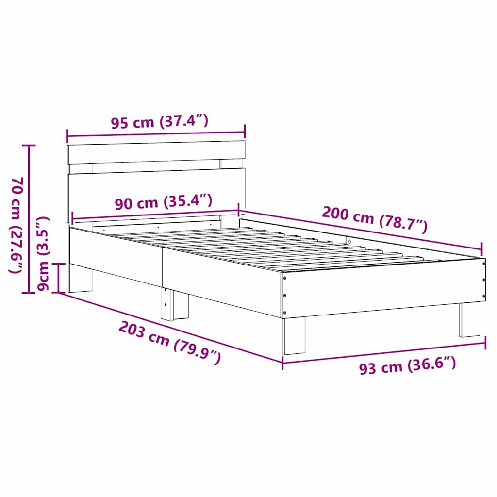 Cadre de lit Chêne noir 203 x 95 x 70 cm Bois d'ingénierie - XIOS