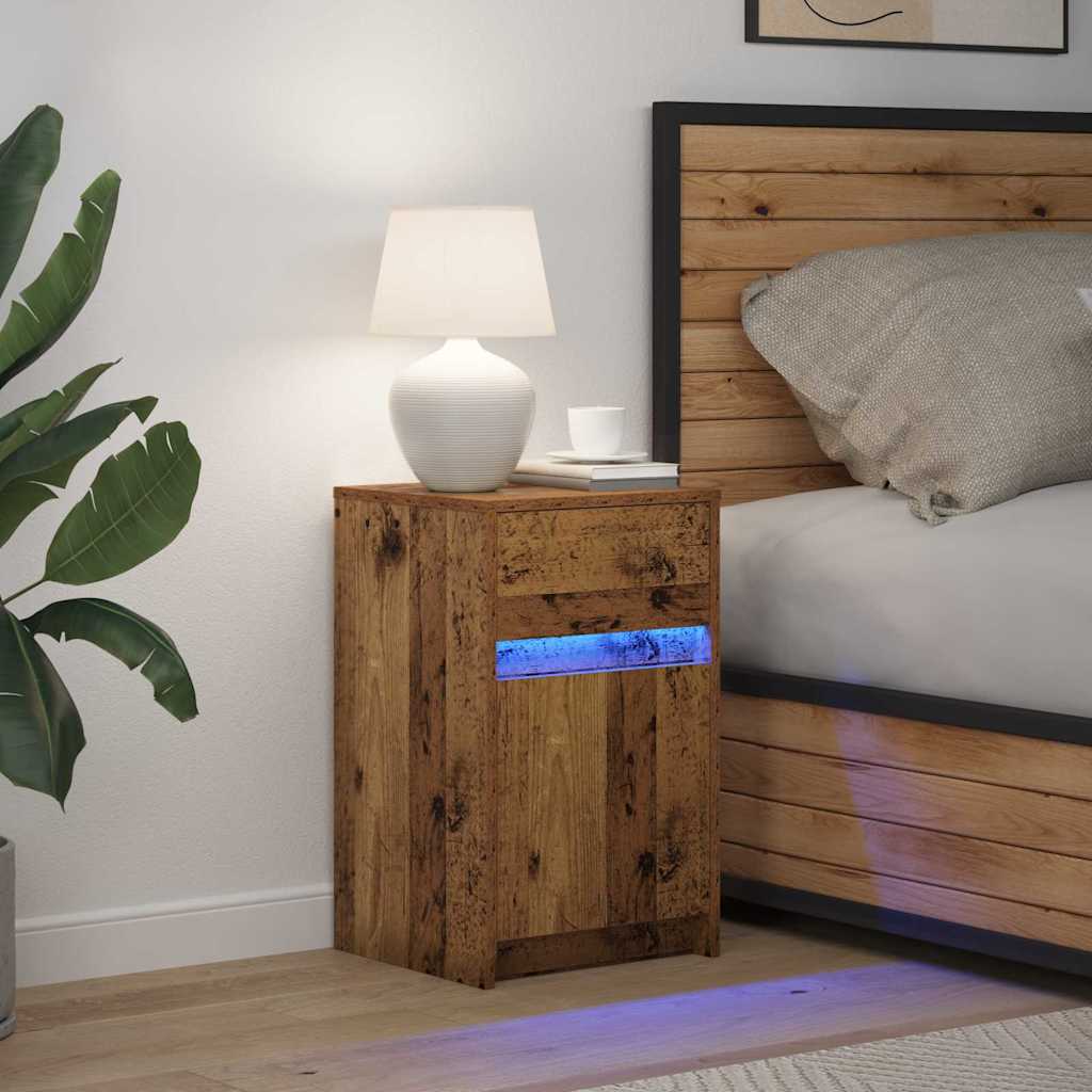 Armoire de chevet LED avec tiroir Bois ancien 38 x 34 x 61 cm - XIOS