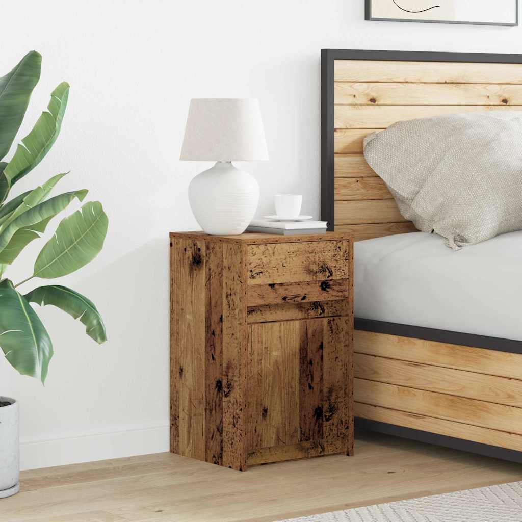 Armoire de chevet LED avec tiroir Bois ancien 38 x 34 x 61 cm - XIOS