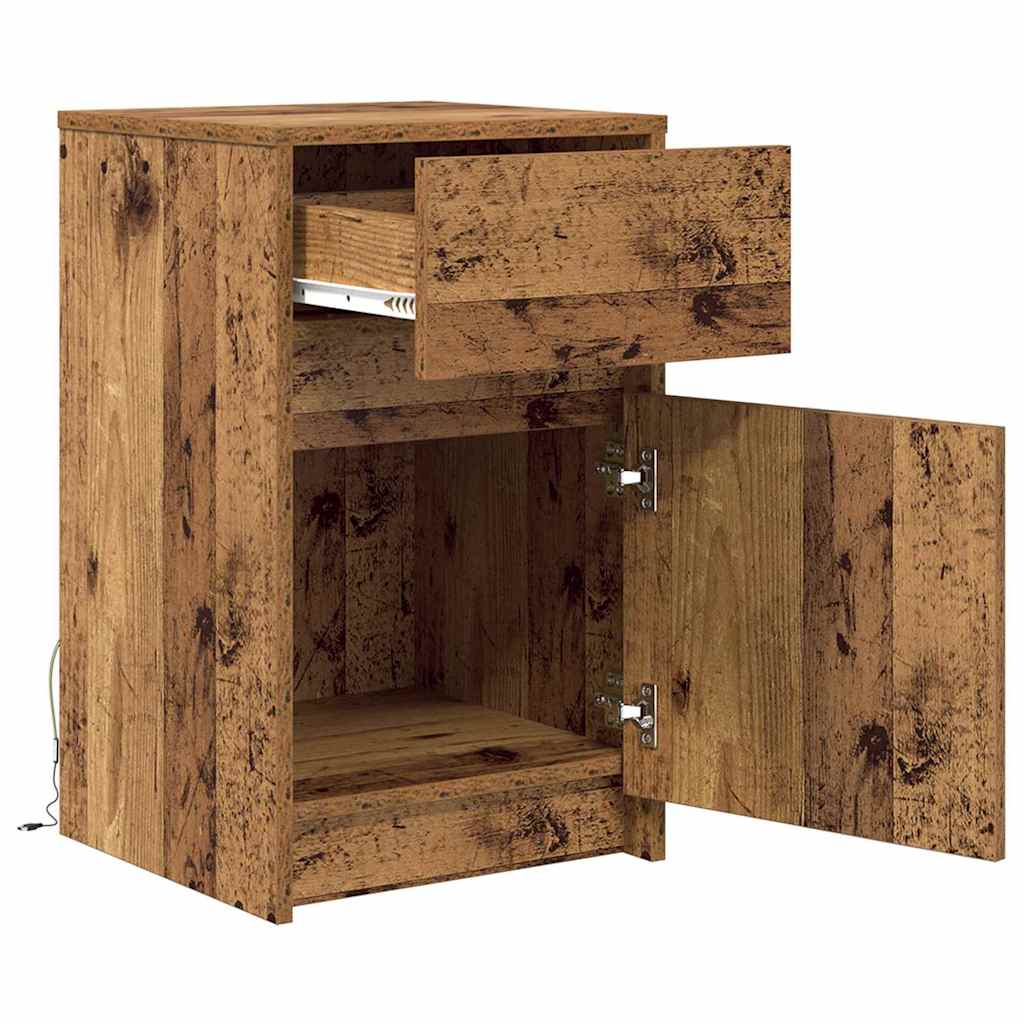 Armoire de chevet LED avec tiroir Bois ancien 38 x 34 x 61 cm - XIOS