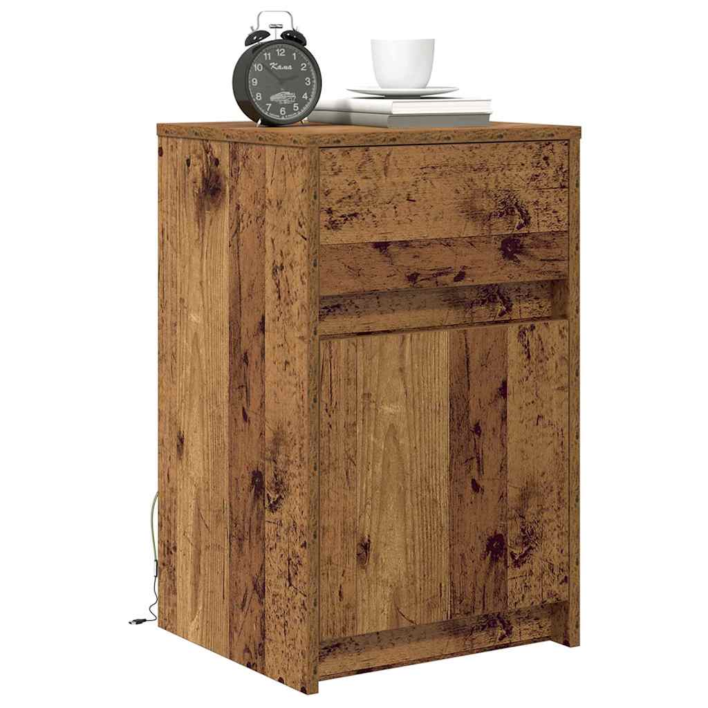 Armoire de chevet LED avec tiroir Bois ancien 38 x 34 x 61 cm - XIOS