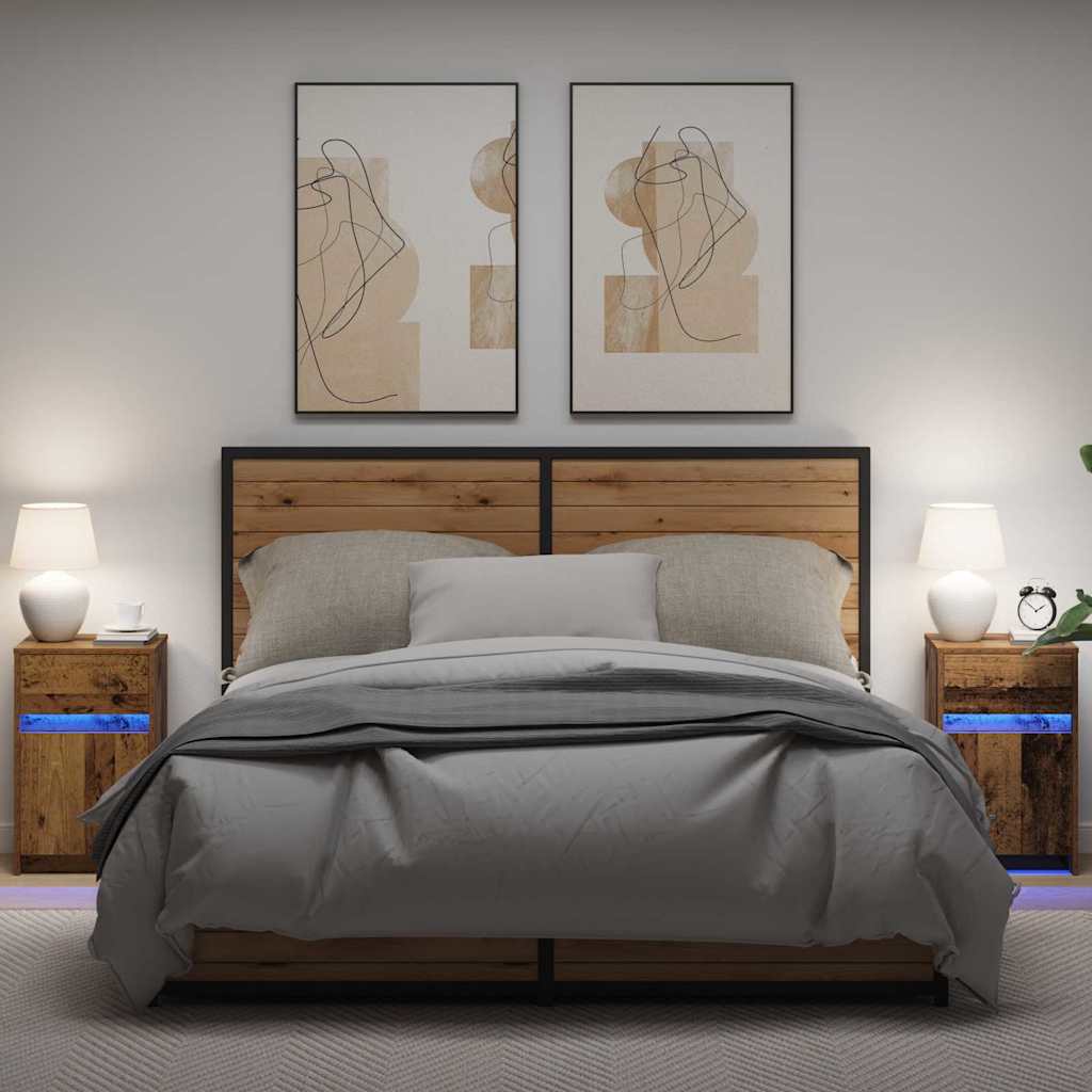 Armoire de chevet LED 2 pcs Bois ancien 38 x 34 x 61 cm - XIOS