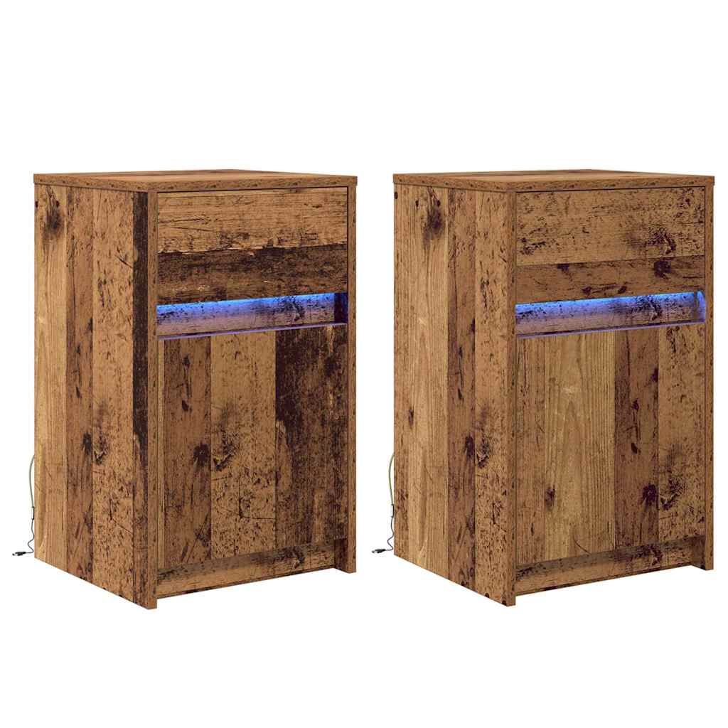 Armoire de chevet LED 2 pcs Bois ancien 38 x 34 x 61 cm - XIOS
