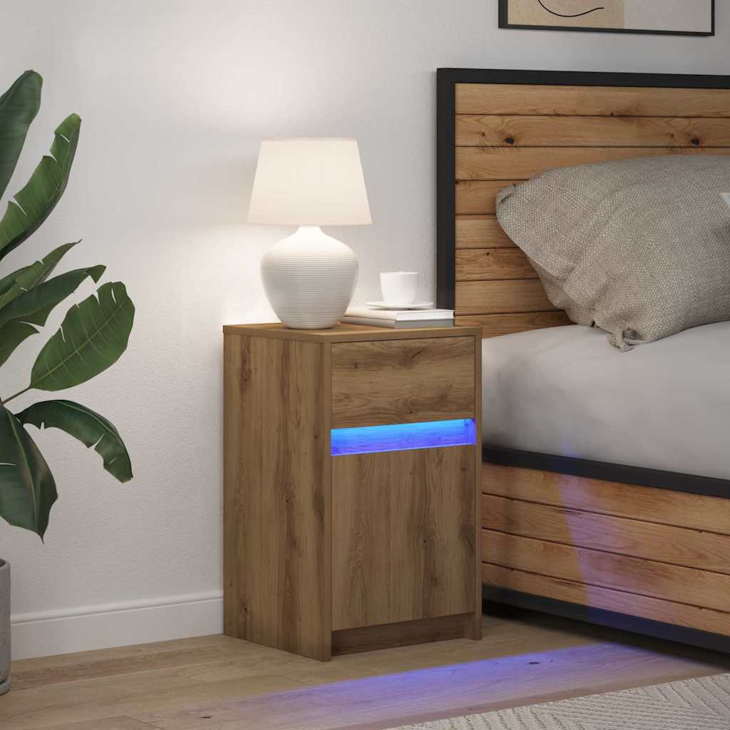 Armoire de chevet LED chêne artisanal 38 x 34 x 61 cm - XIOS