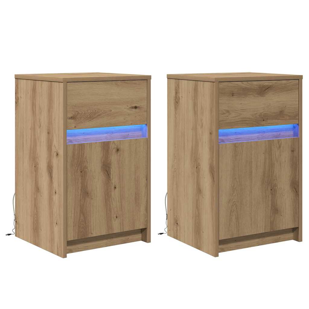 Armoire de chevet LED 2 pcs chêne artisanal 38 x 34 x 61 cm