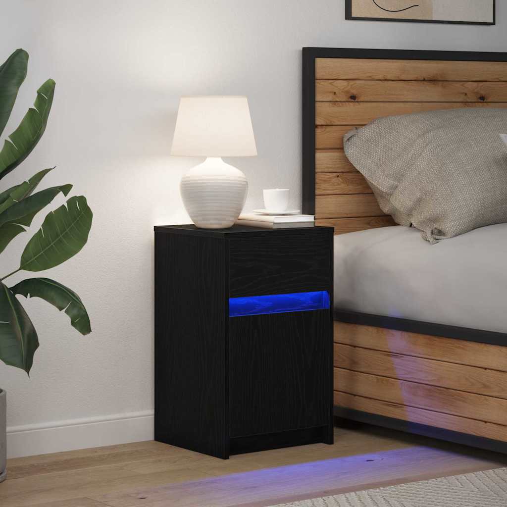 Armoire de chevet LED avec tiroir Chêne noir 38 x 34 x 61 cm - XIOS