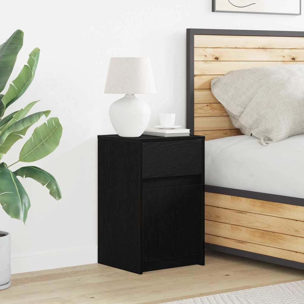 Armoire de chevet LED avec tiroir Chêne noir 38 x 34 x 61 cm - XIOS