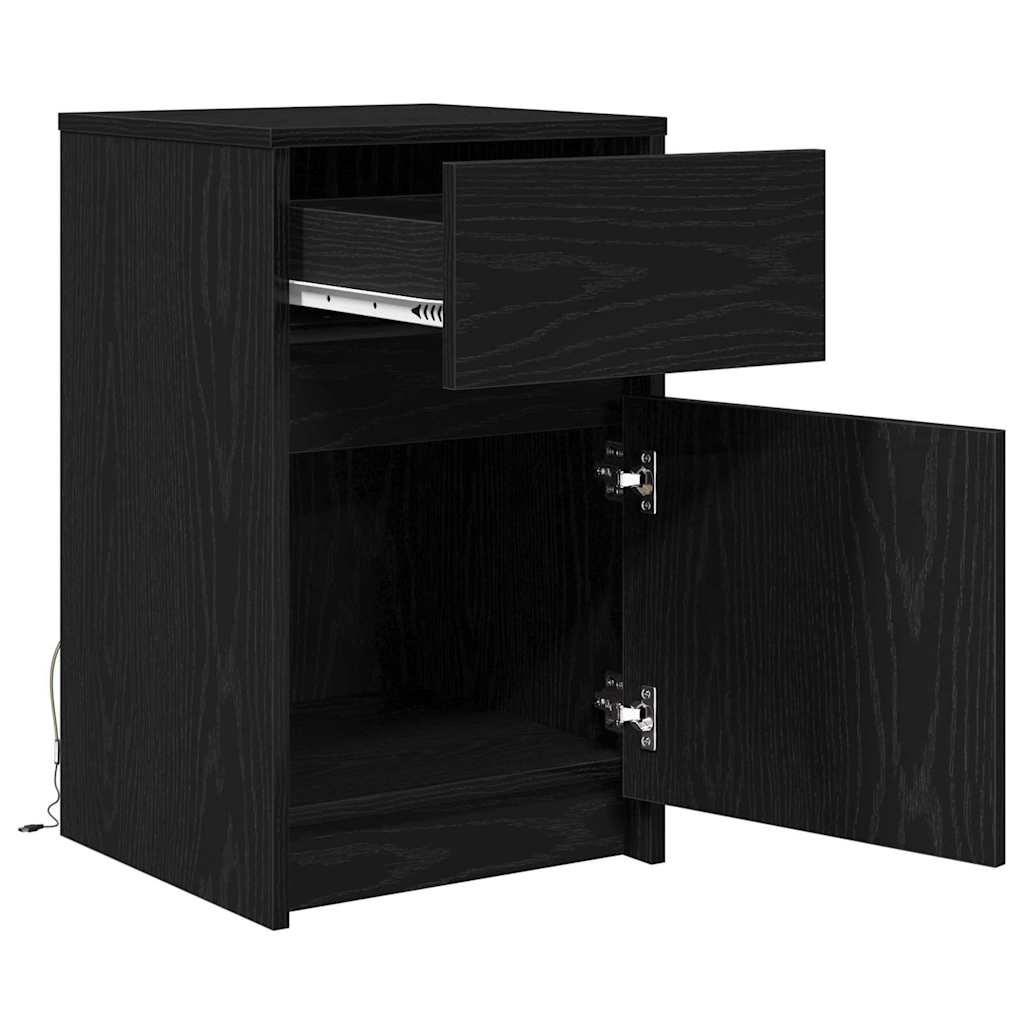 Armoire de chevet LED avec tiroir Chêne noir 38 x 34 x 61 cm - XIOS