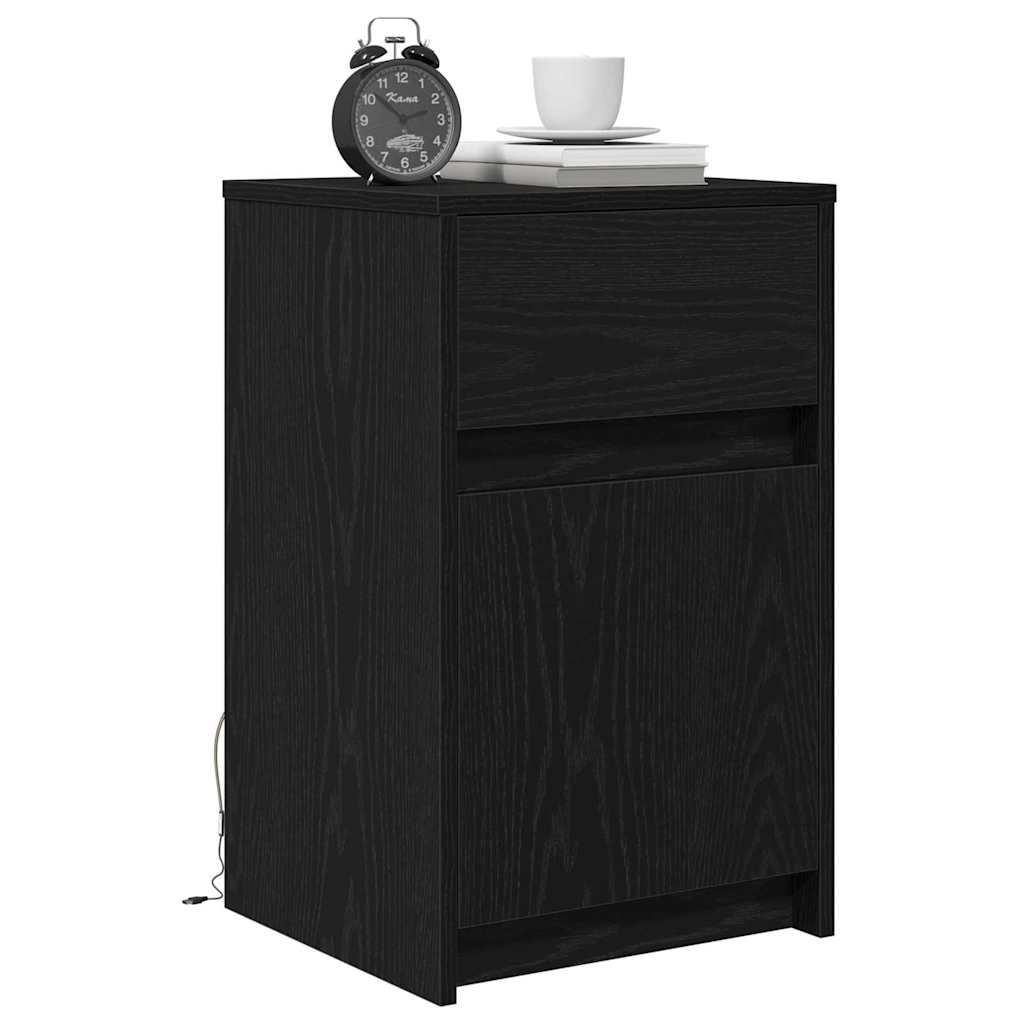 Armoire de chevet LED avec tiroir Chêne noir 38 x 34 x 61 cm - XIOS