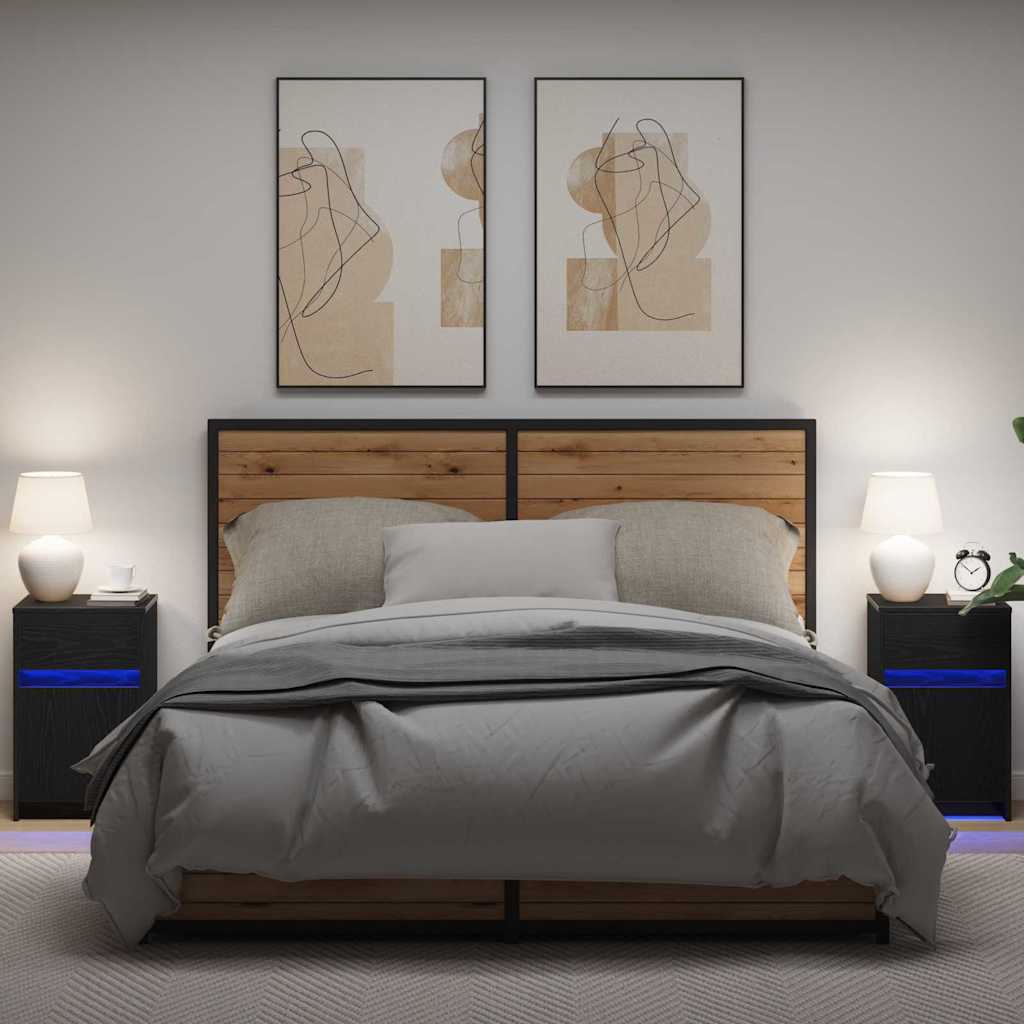 Armoire de chevet LED 2 pcs Chêne noir 38 x 34 x 61 cm - XIOS