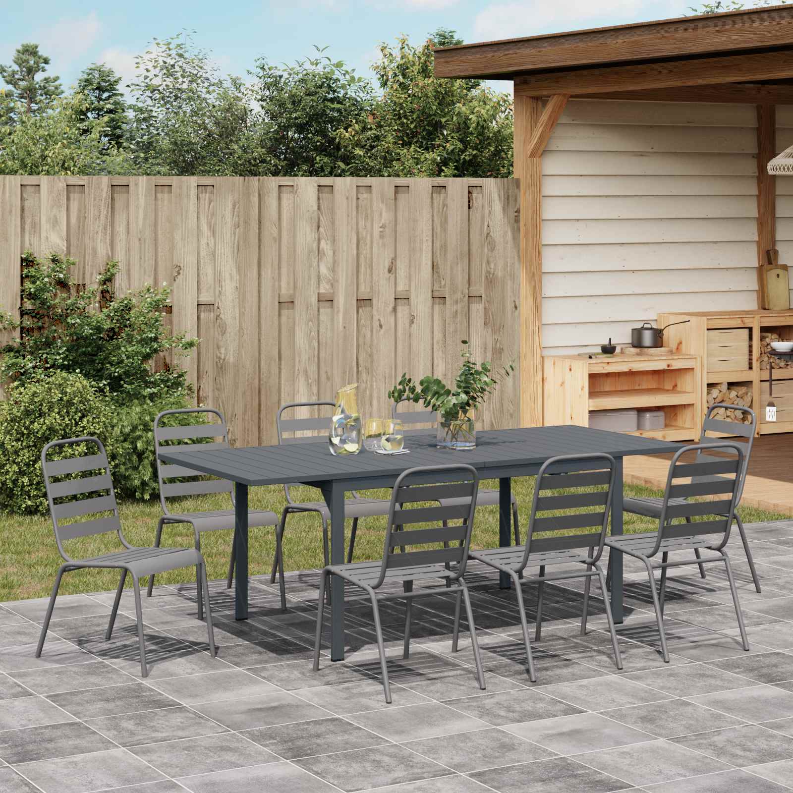 Ensemble de salle à manger pour jardin 9 pcs Anthracite - XIOS
