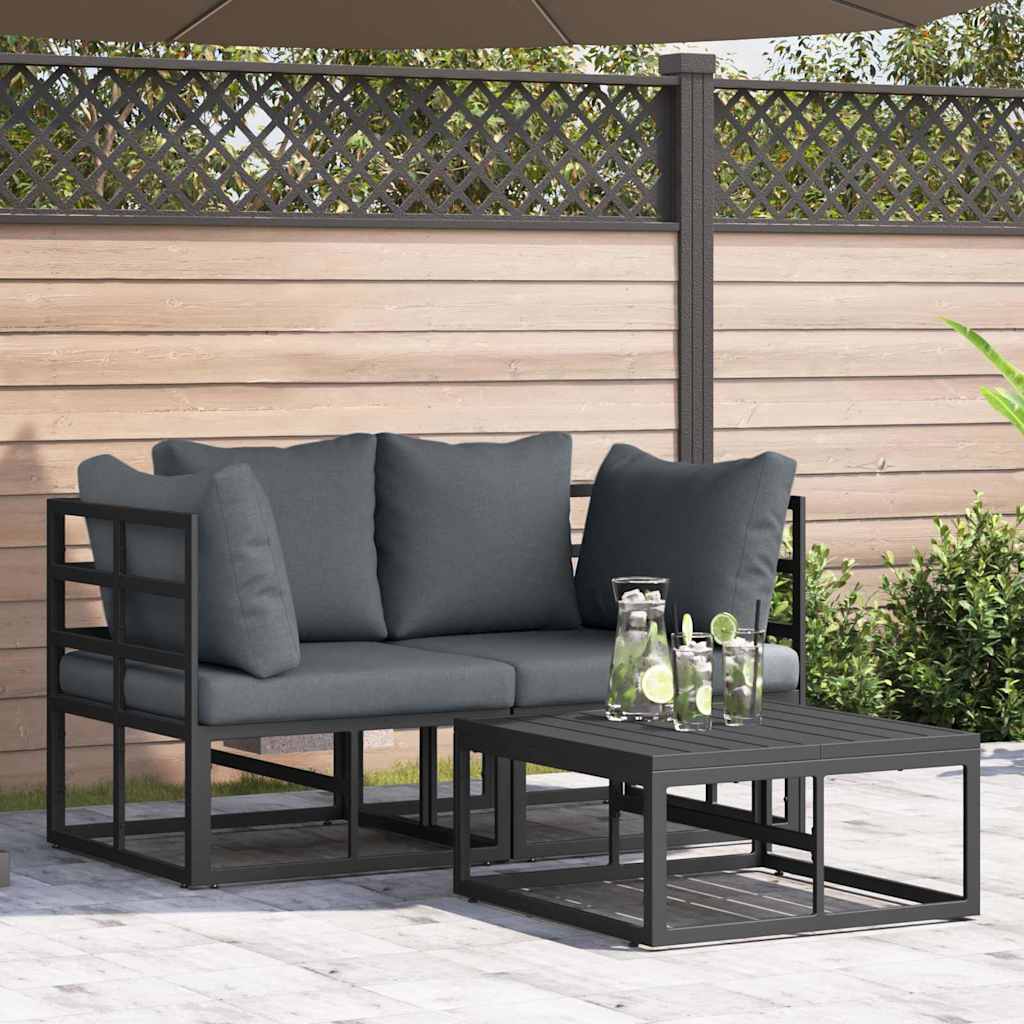 Ensemble de canapé de jardin 3 pcs Noir Métal - XIOS