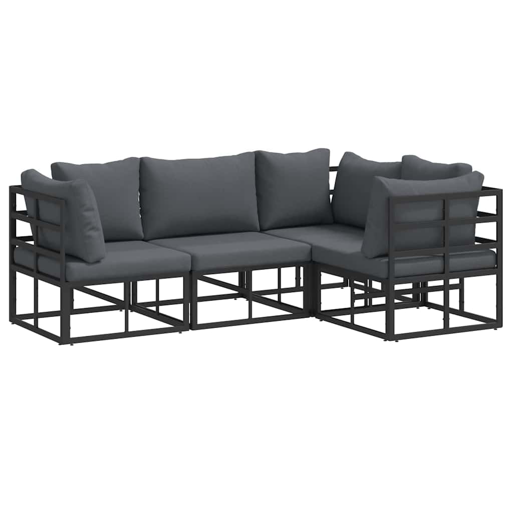 Ensemble de canapé de jardin avec coussin 4 pcs Noir Aluminium - XIOS