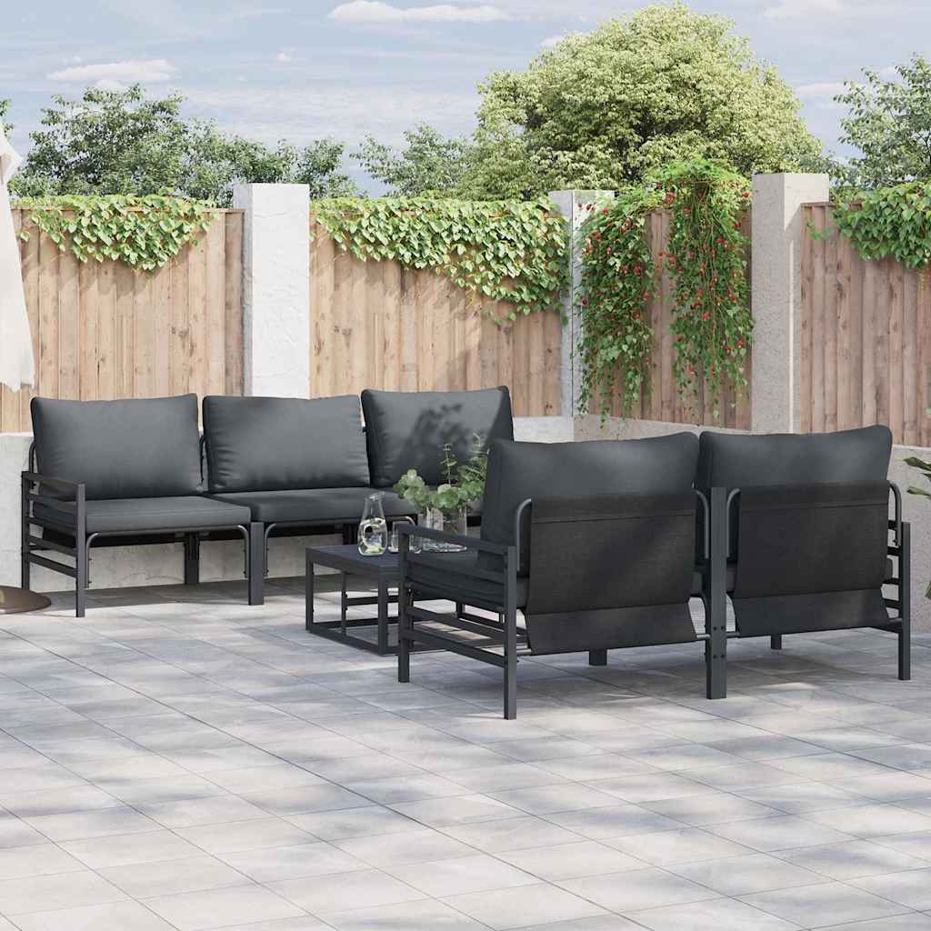 Ensemble de canapé de jardin avec coussin 6 pcs Noir Acier - XIOS
