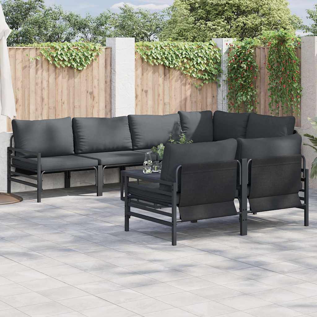 Ensemble de canapé de jardin avec coussin 7 pcs Noir Acier - XIOS