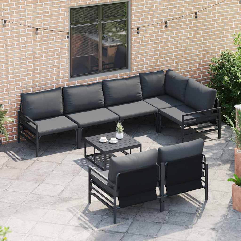 Ensemble de canapé de jardin avec coussin 7 pcs Noir Acier - XIOS