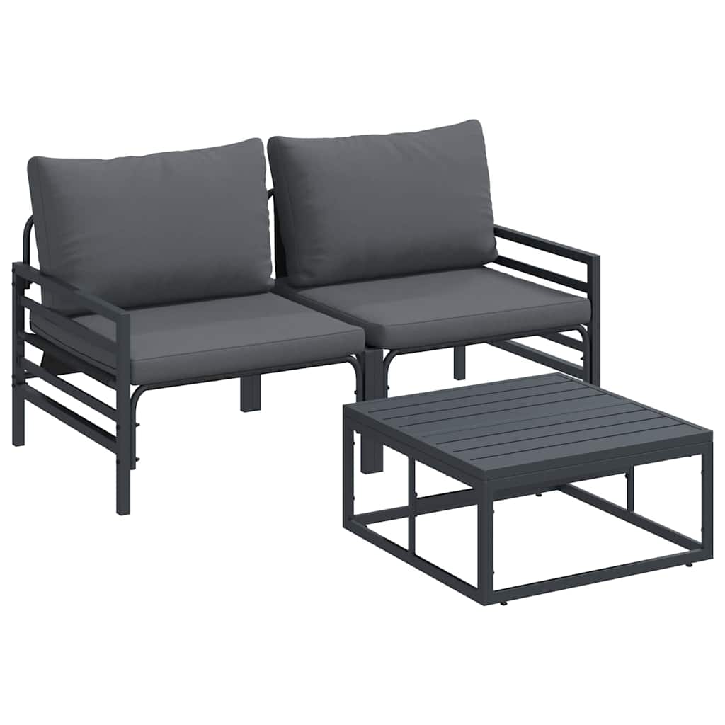 Ensemble de canapé de jardin avec coussin 3 pcs Noir Acier - XIOS