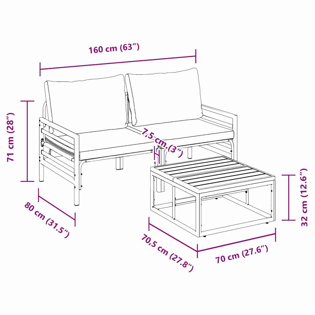 Ensemble de canapé de jardin avec coussin 3 pcs Noir Acier - XIOS
