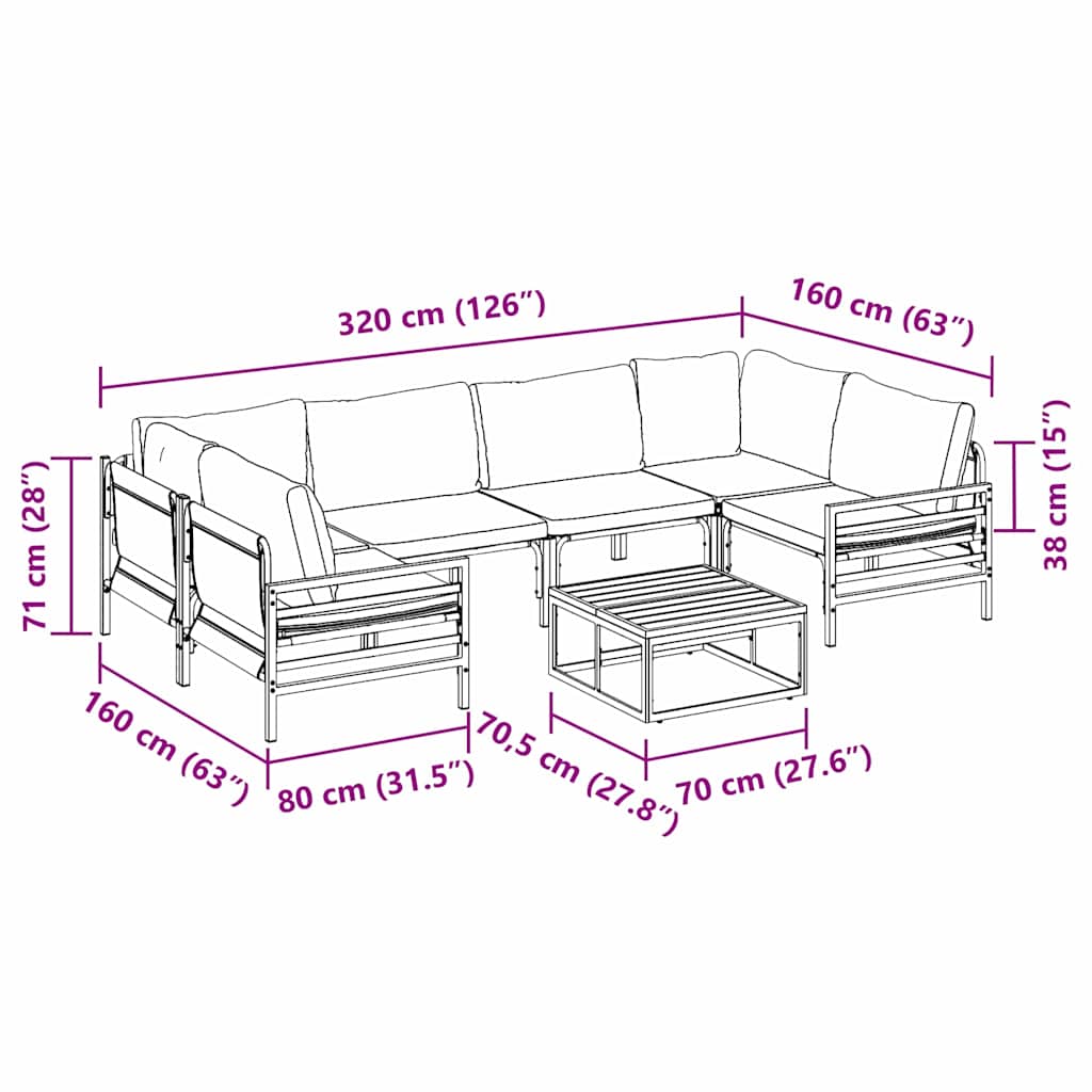 Ensemble de canapé de jardin avec coussin 7 pcs Noir Acier - XIOS