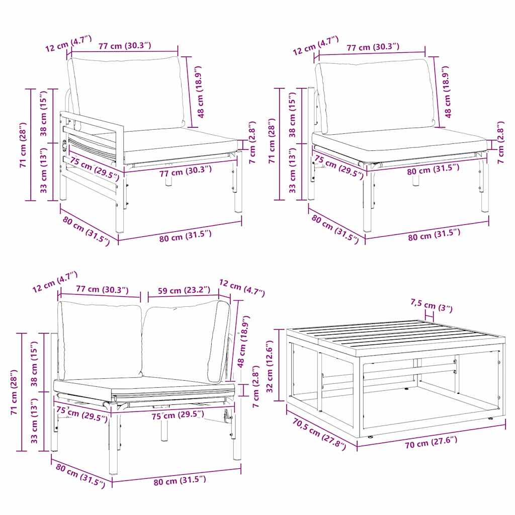 Ensemble de canapé de jardin avec coussin 7 pcs Noir Acier - XIOS