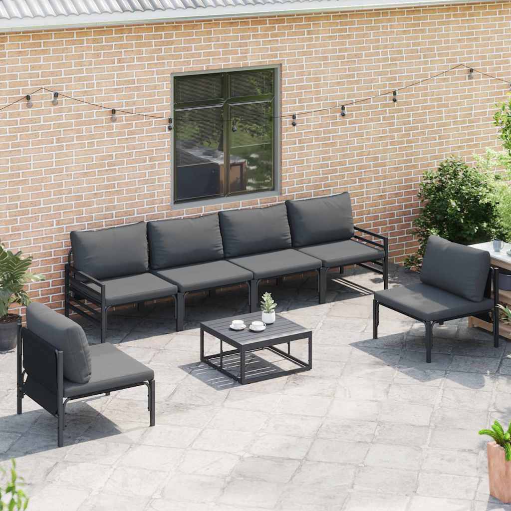 Ensemble de canapé de jardin avec coussin 6 pcs Noir Acier - XIOS