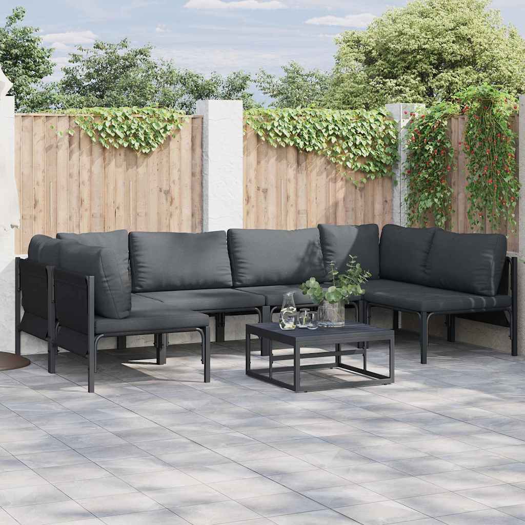 Ensemble de canapé de jardin avec coussin 7 pcs Noir Acier - XIOS