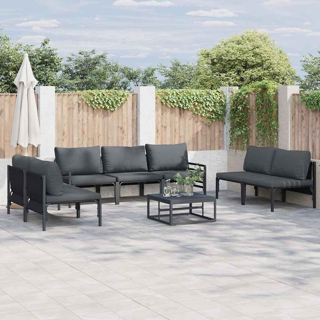 Ensemble de canapé de jardin avec coussin 7 pcs Noir Acier - XIOS