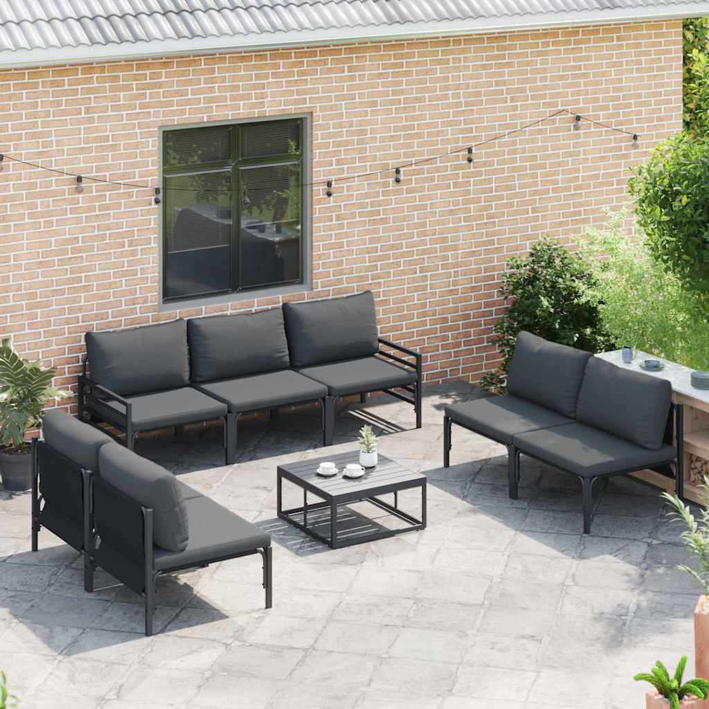 Ensemble de canapé de jardin avec coussin 7 pcs Noir Acier - XIOS