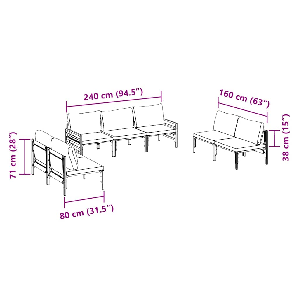 Ensemble de canapé de jardin avec coussin 7 pcs Noir Acier - XIOS