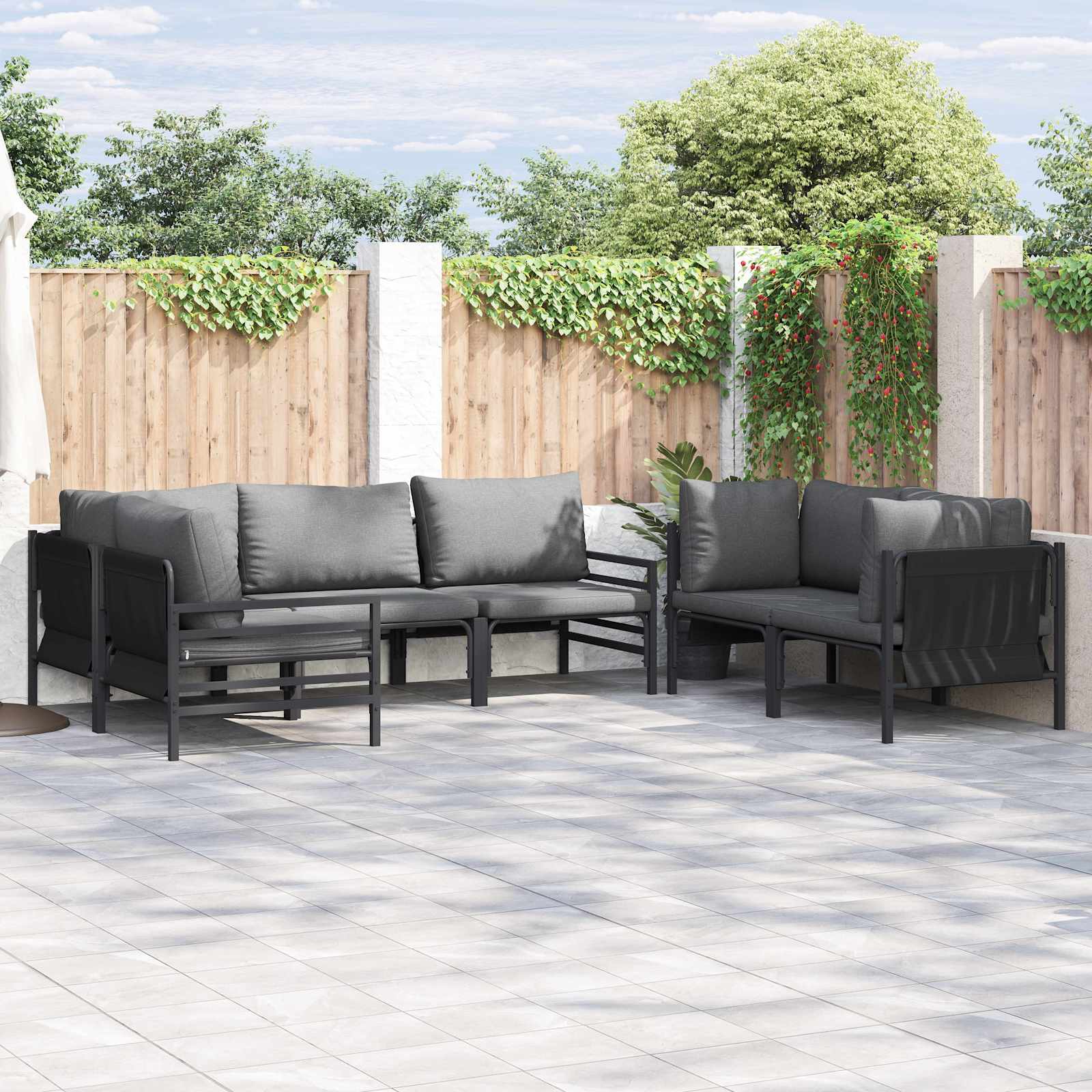 Ensemble de canapé de jardin avec coussin 6 pcs Noir Acier - XIOS