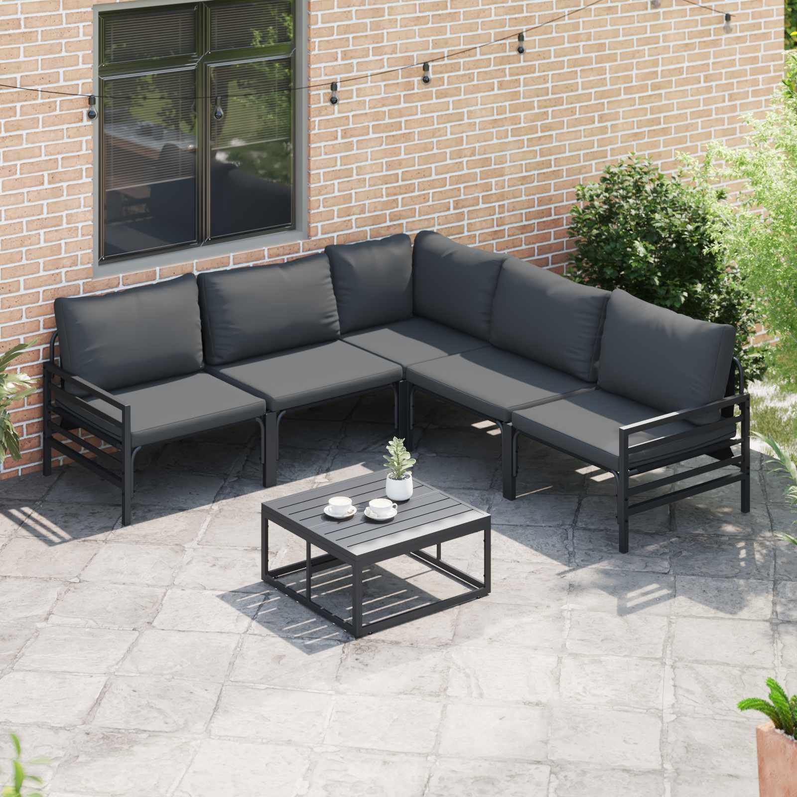 Ensemble de canapé de jardin avec coussin 5 pcs Noir Acier - XIOS