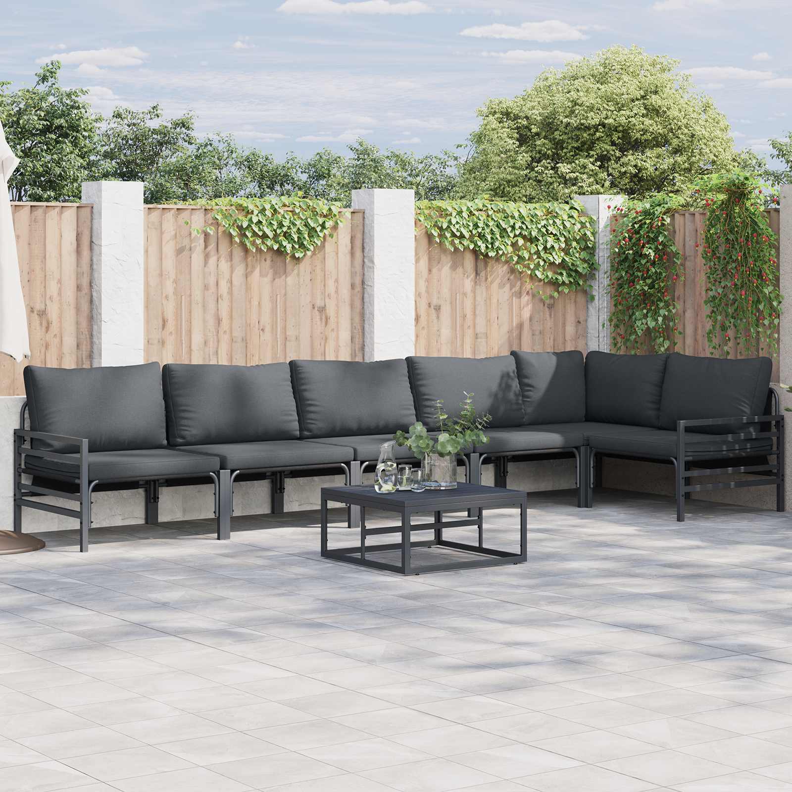 Ensemble de canapé de jardin avec coussin 6 pcs Noir Acier - XIOS