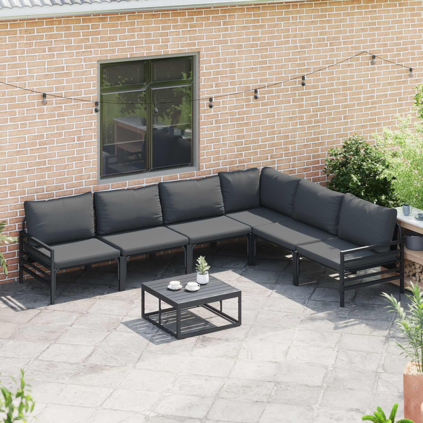 Ensemble de canapé de jardin avec coussin 6 pcs Noir Acier - XIOS