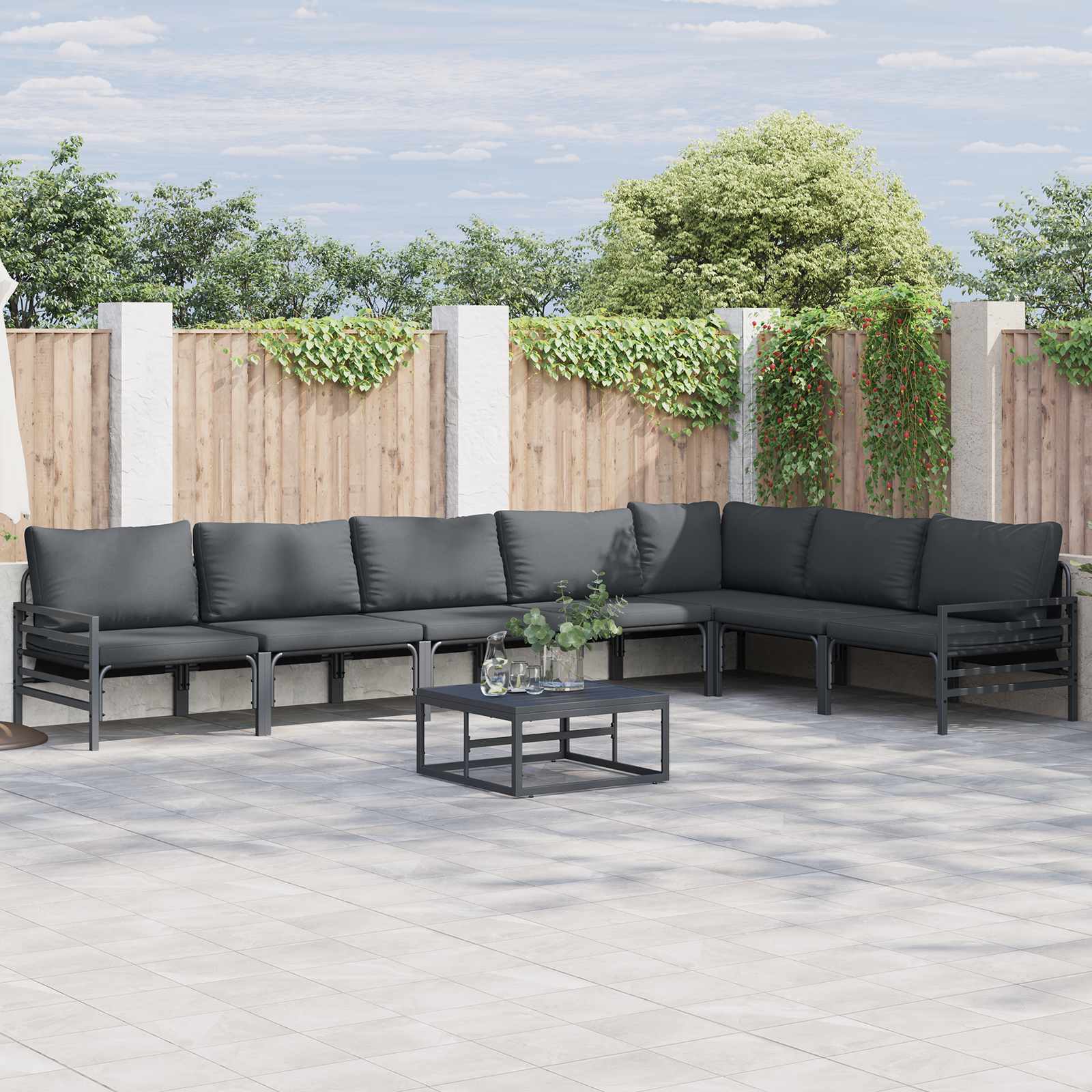 Ensemble de canapé de jardin avec coussin 7 pcs Noir Acier - XIOS