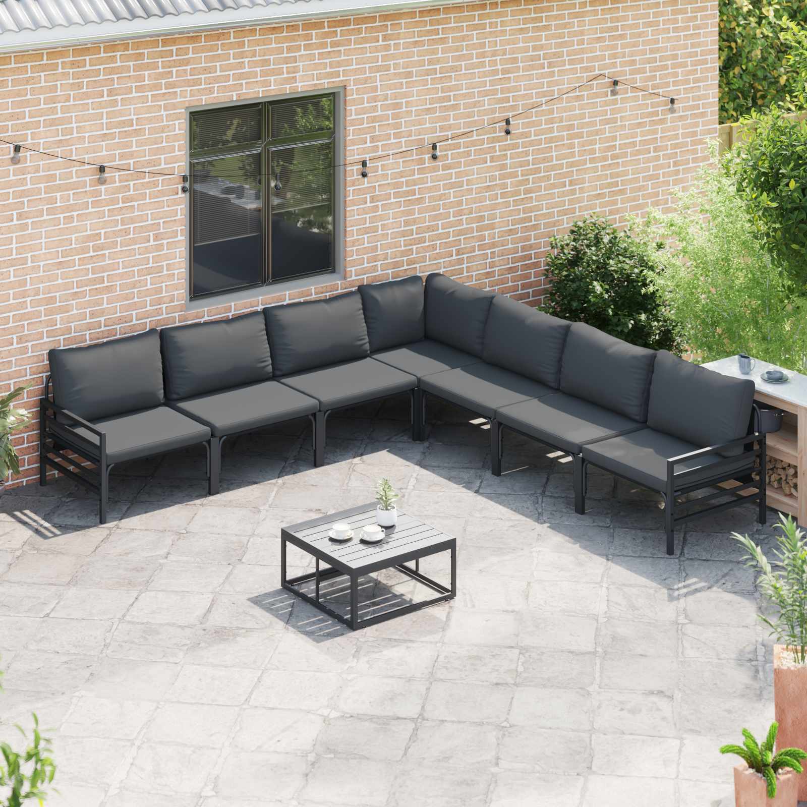 Ensemble de canapé de jardin avec coussin 7 pcs Noir Acier - XIOS