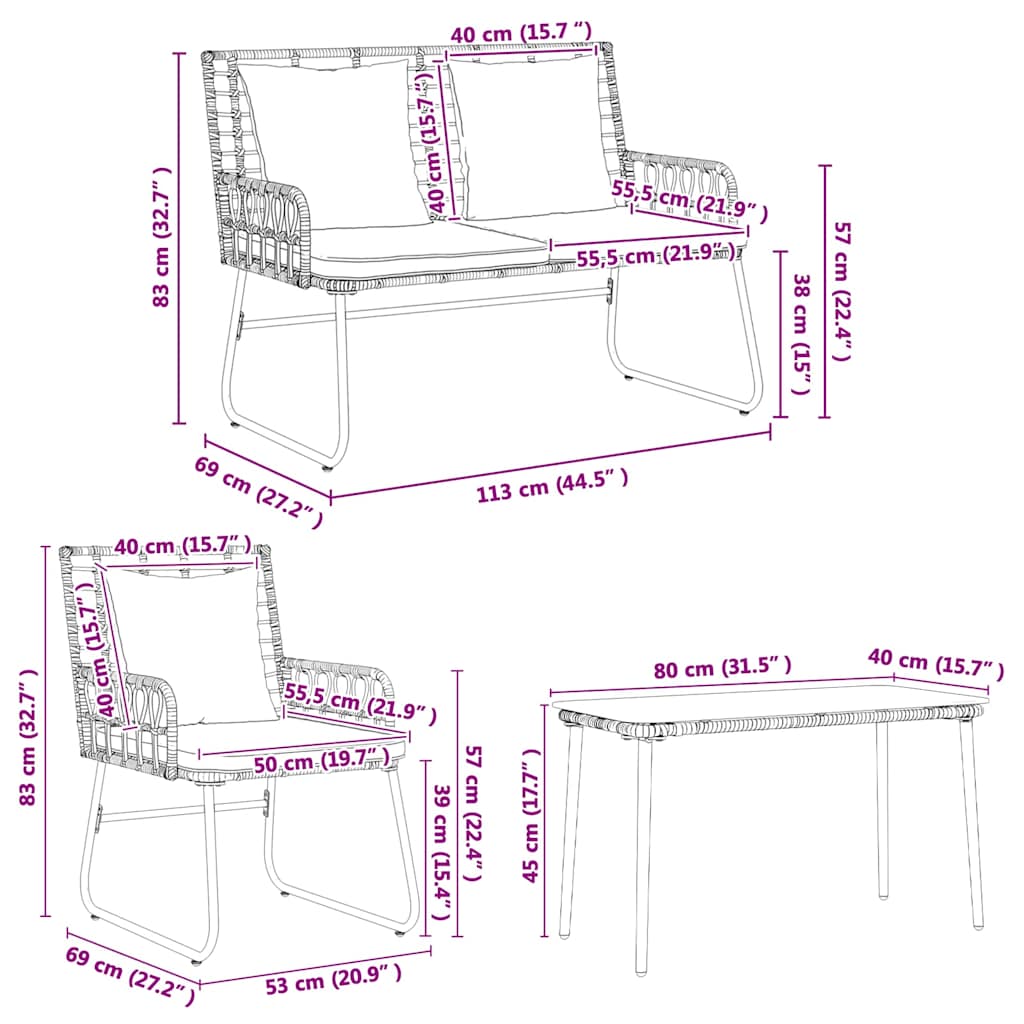Ensemble de meubles de jardin 4 pcs Noir et anthracite - XIOS
