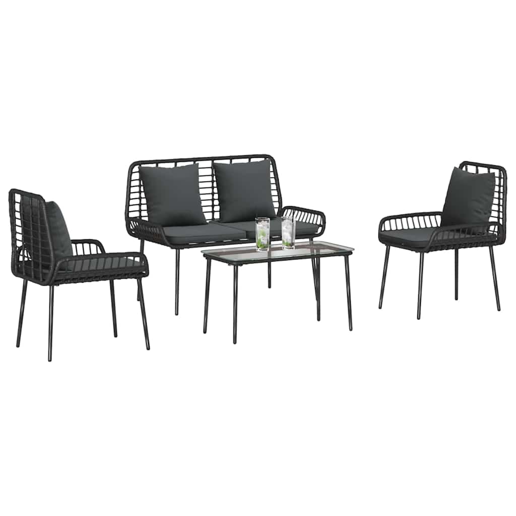 Ensemble de meubles de jardin 4 pcs Noir et Crème polyrotin - XIOS