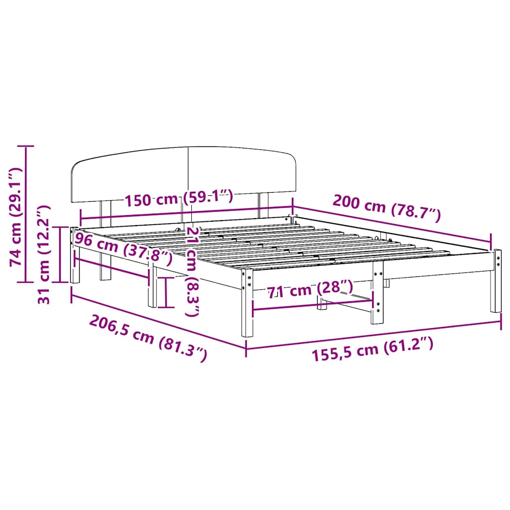 Cadre de lit Marron 150 x 200 cm Bois de pin massif - XIOS