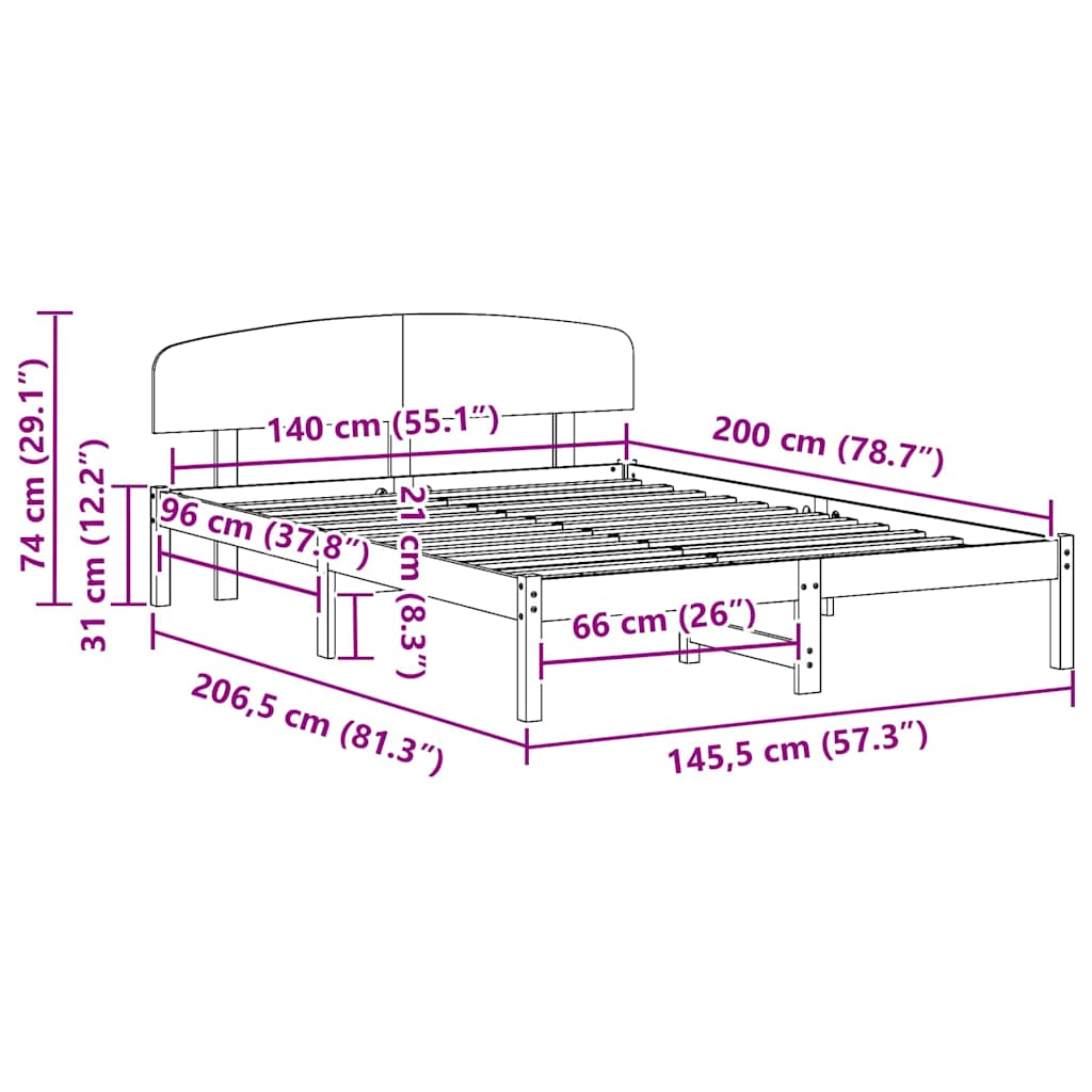 Cadre de lit Marron 140 x 200 cm Bois de pin massif - XIOS