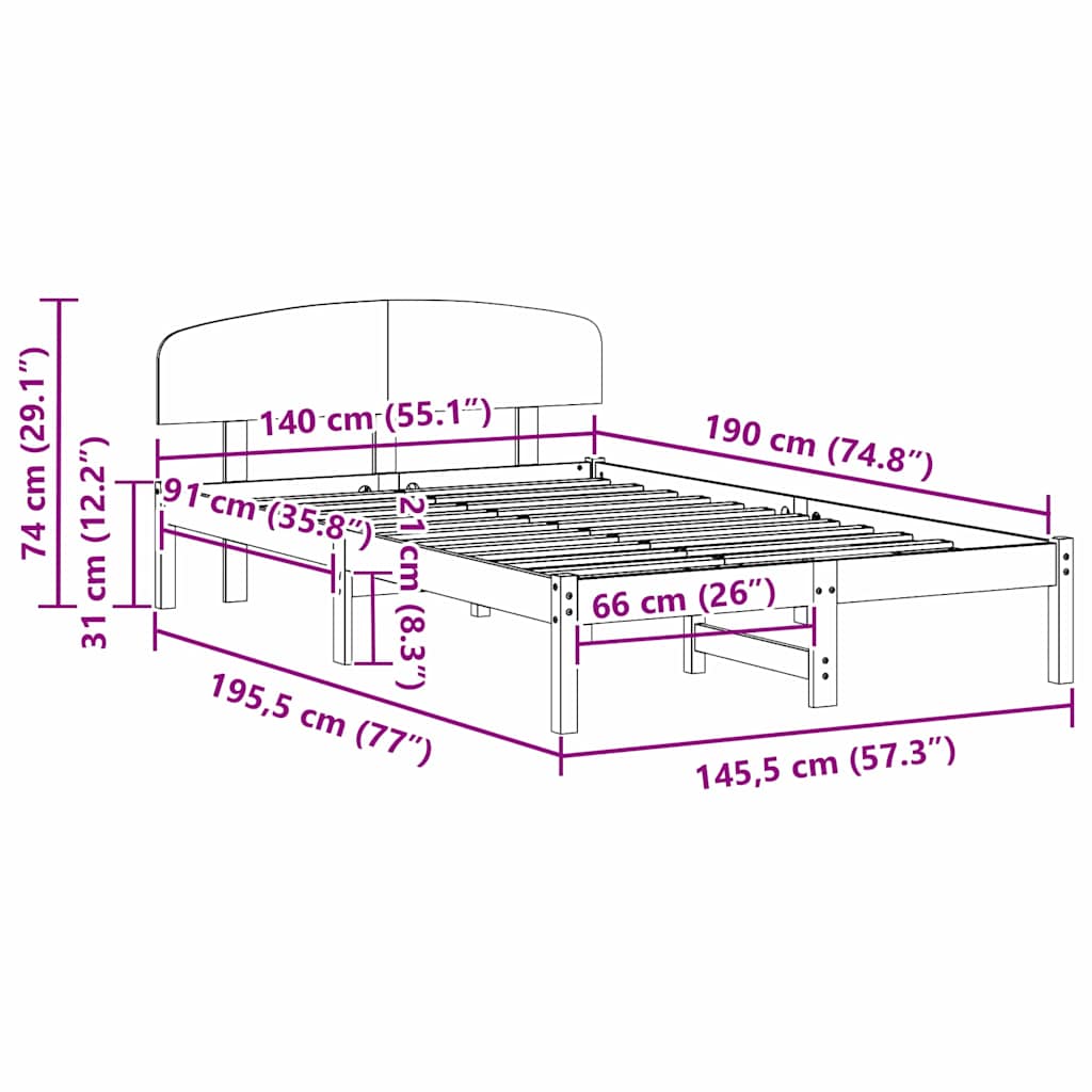 Cadre de lit Marron 140 x 190 cm Bois de pin massif - XIOS