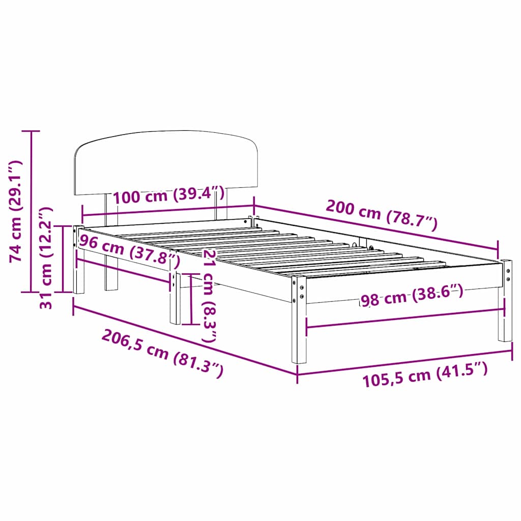 Cadre de lit Marron 100 x 200 cm Bois de pin massif - XIOS